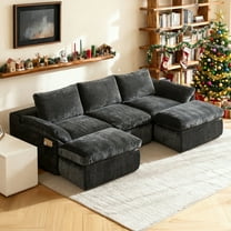 GEMBED 108" Modular Sectional Sofa U Shaped Cloud Couch with Deep Seat and Movable Ottoman Boneless Couches for Living Room, No Assembly Required, Gray