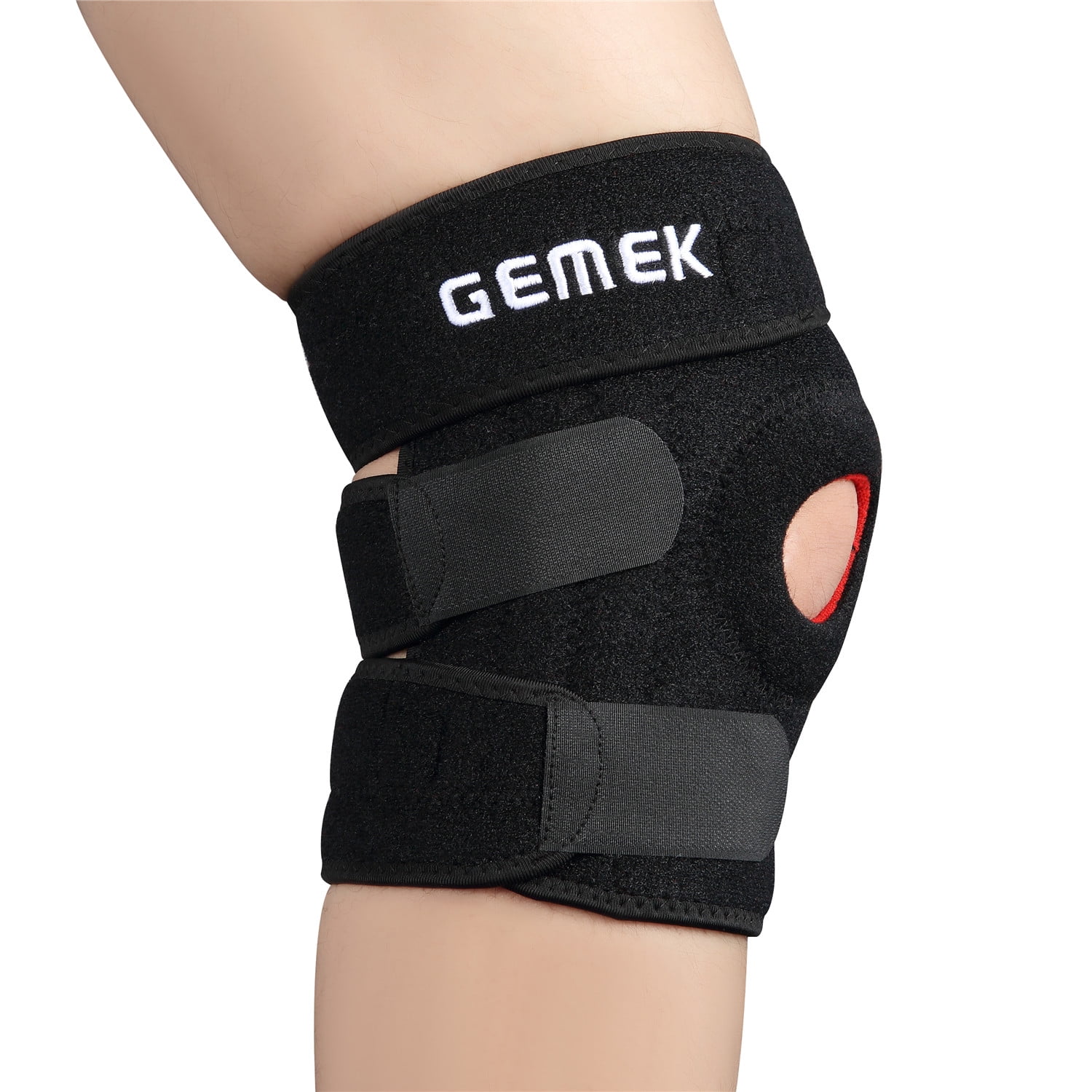 GEMEK Adjustable Compression Knee Patellar Tendon Support Brace for Men  Women - Arthritis Pain, Injury Recovery, Running, Workout (Black 4 Springs)  