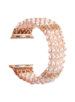 fastgo Compatible with Apple Watch Band Pearl Series 9 8 41mm, Women Fancy  Handpicked Beaded Elastic Bracelet, Jewelry Stretch Pearl Strap for Iwatch