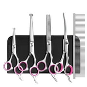 GEMEK Dog Grooming Scissors Set, Safety Round Tip Pet Professional Grooming Tool 5 Pieces Kit
