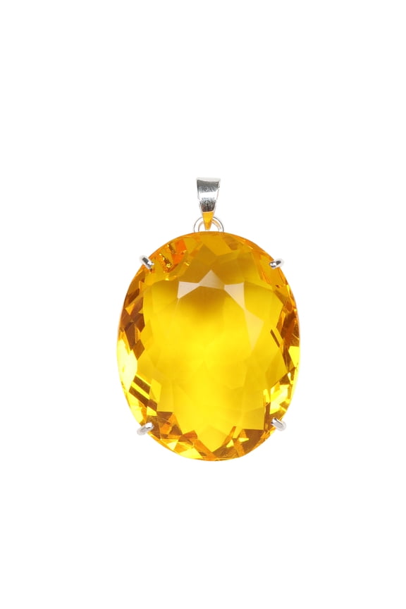 102.5Ct Oval Pendant Yellow Citrine Gemstone Pendant Yellow Stone 925Silver Pendant Faceted Jewelry Yellow Gemstone Citrine Pendant Without Chain Yellow Birthstone Pendant Women Crystal Pendant