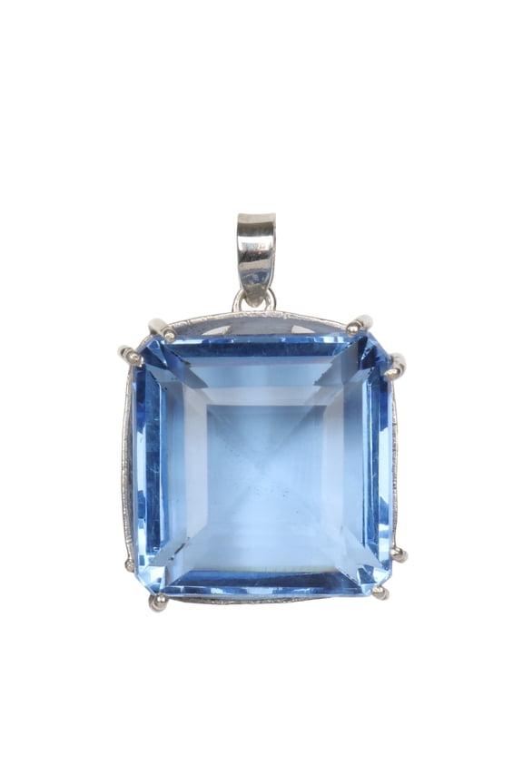 11.70 Gram Princess Cut Blue Topaz Gemstone Pendant, Fine Solid 925 Silver Square Shape Topaz Pendant