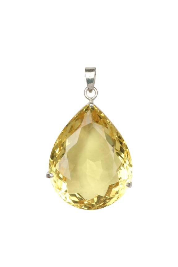 115Ct. Pear Cut Yellow Citrine Gemstone Pendant Yellow Stone 925 Silver Pendant Faceted Jewelry Yellow Gemstone Citrine Pendant Without Chain Yellow Birthstone Pendant Women Crystal Pendant
