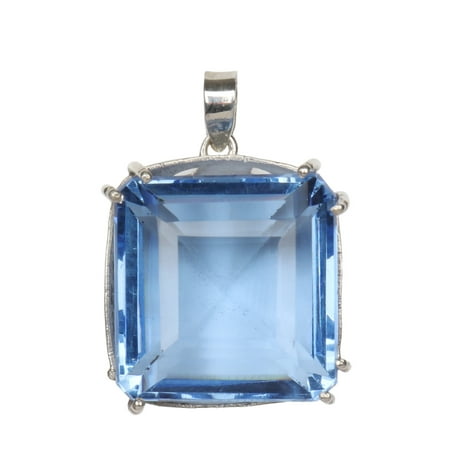 GEMHUB 13.00 Gram Topaz Gemstone Princess Cut Pendant Square Shape Fine 925 Sterling Silver Pendant For Birthstone for Women