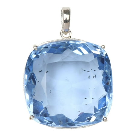 GEMHUB 14.00 Gram Blue Topaz Gemstone Fine 925 Sterling Silver Pendant Cushion Shape Faceted Jewelry Pendant For Birthstone for Women