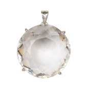 GEMHUB 18.00 Gram Round Shape White Color Topaz Gemstone Pendant, Fine Solid 925 Silver Pendant