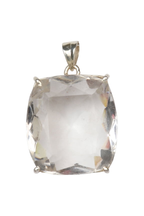18.00 Gram White Color Topaz Gemstone Cushion Cut Pendant, Fine 925 Sterling Silver Pendant