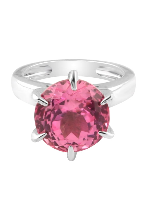 2.80 Ct. Pink Tourmaline Ring Round Cut 925 Sterling Silver Eternity Band Fine G Size 5 US