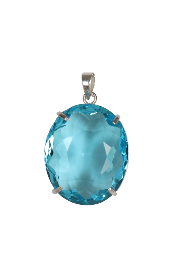 21.50 Gram Stunning Oval Cut Blue Topaz Gemstone Pendant, Handmade Fine Solid 925 Silver