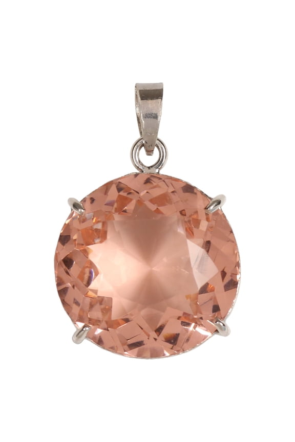 26.00 Gram Round Cut Rose Quartz Gemstone Fine Solid 925 Silver Pendant Faceted Jewelry