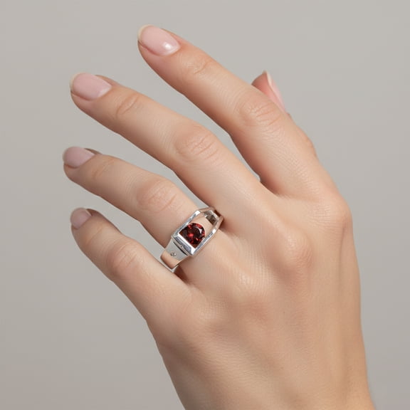 GEMHUB 3.73 Ct. Round Cut Garnet Solitaire Ring in 925 Sterling Silver for Birthday Size 8 US
