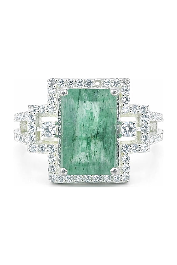4.20 Ct. Green Emerald Emerald Cut Ring 925 Sterling Silver Solitaire Fine Jewelry Size 5 US
