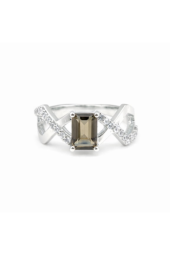 925 Sterling Silver Topaz Emerald Cut Ring, 1.25 Ct. Brown Mother's Day Piece Size 9 US