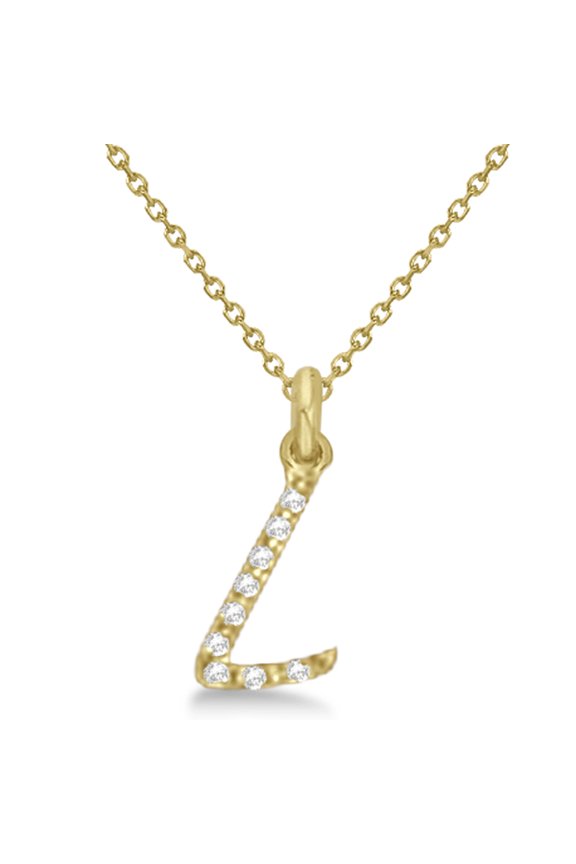 Cursive Initial Letter L Necklace, Moissanite, 925 Sterling Silver, Yellow Gold Vermeil