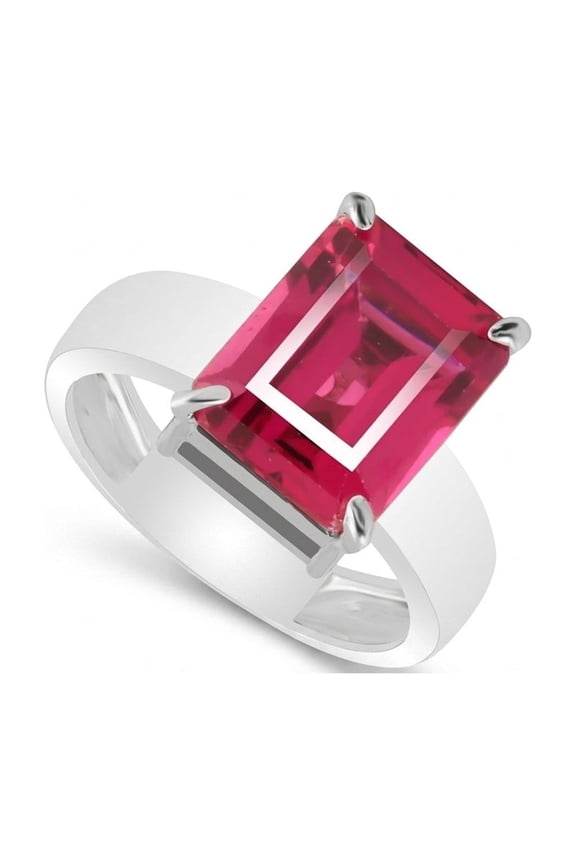 Emerald Cut Ruby Ring 5.50 Ct. 925 Sterling Silver Eternity Band Gift for Her Size 5 US