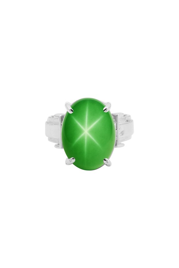 Green Sapphire Solitaire Ring 7.50 Ct. Oval Cabochon Cut 925 Sterling Silver Sta Size 6 US