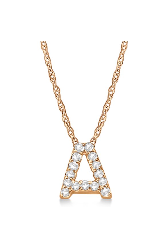 Initial Letter A Necklace, Moissanite, 925 Sterling Silver, Rose Gold Vermeil