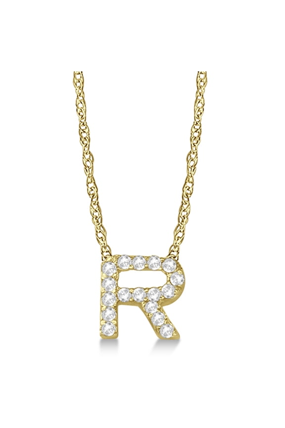 Initial Letter R Necklace, Moissanite, 925 Sterling Silver, Yellow Gold Vermeil