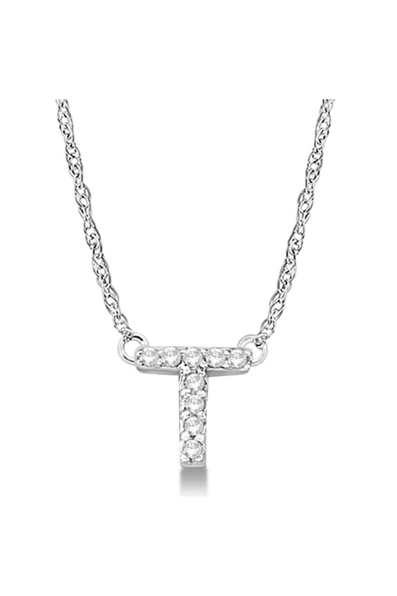 Initial Letter T Necklace, Moissanite, 925 Sterling Silver, Sterling Silver