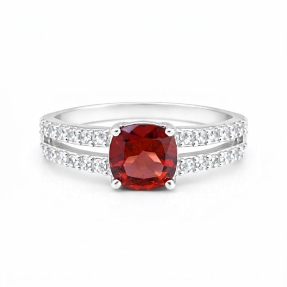 GEMHUB Red Ruby Round Ring 1.24 Ct. 925 Sterling Silver Stackable Eternity Band Gift Size 5 US