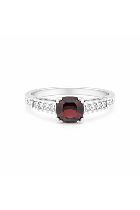 Sterling Silver Red Garnet Cushion Cut Solitaire Ring, 1.85 Ct. Fine Jewelry Size 7 US