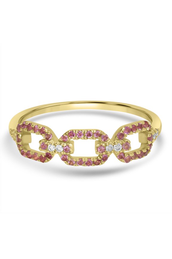 Alice 14k Gold Pink Tourmaline Gemstone Link Stackable Ring