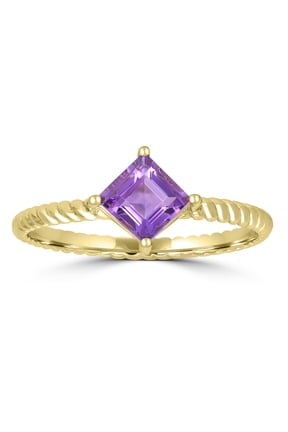 Lia 14k Gold Square Solitaire Amethyst Gemstone Stackable Ring