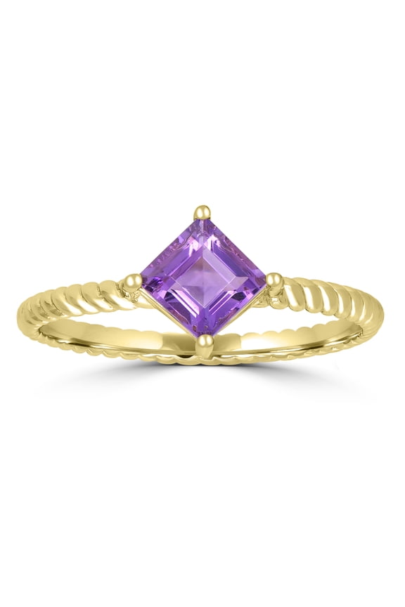 Lia 14k Gold Square Solitaire Amethyst Gemstone Stackable Ring