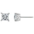 thumbnail image 1 of GEMOUR Rhodium Plated Sterling Silver 2 ct Princess Cut Cubic Zirconia Stud Earrings, 1 of 3