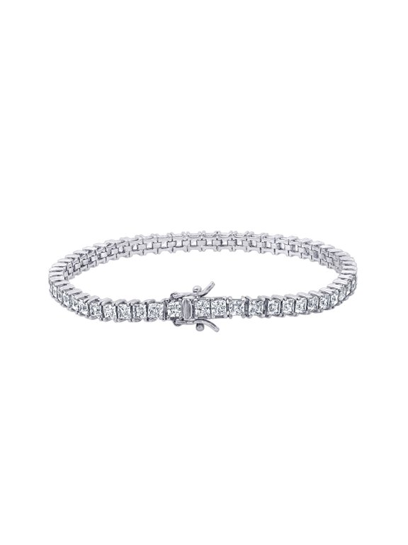 Rhodium Plated Sterling Silver 8.5 ct Princess Cut Cubic Zirconia Tennis Bracelet size 8''