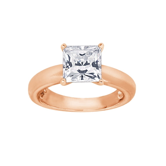 GEMOUR Rose Gold Plated Sterling Silver 2 ct Princess Cut Cubic Zirconia Solitaire Ring, Size 8