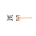 thumbnail image 1 of GEMOUR Rose Gold Plated Sterling Silver 2 ct Princess Cut Cubic Zirconia Stud Earrings, 1 of 3