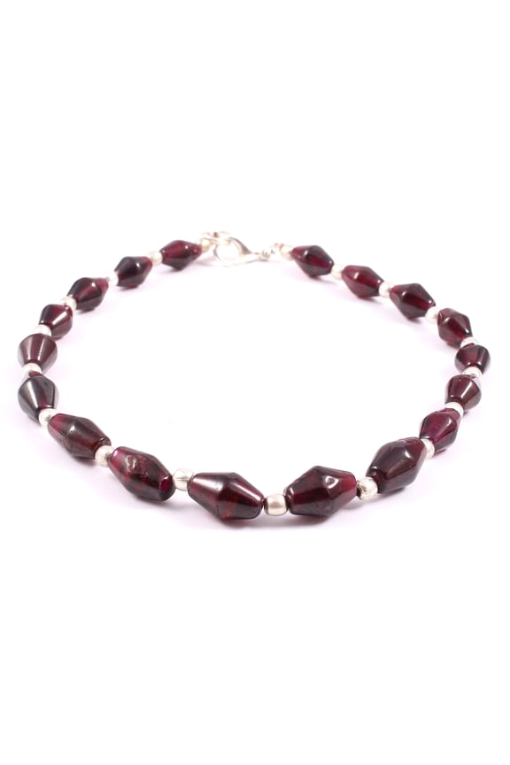 THE GEMS GRID Garnet Bi-Cone Shape Beaded Bracelet | Rhombus Garnet Bracelet with 925 Sterling Silver | Gemstone Loose Beads 6X10mm, Beads For Crafts 7.5"