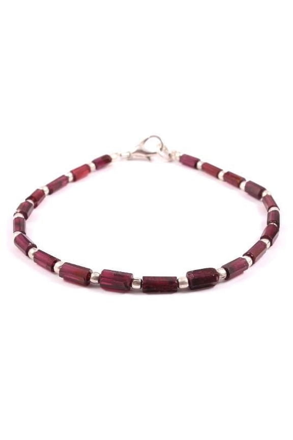 Garnet Faceted Tube Beads Anklet 9" - Dainty Red Gemstone Anklet- Garnet Tube Bead Anklet - Dainty Red Stone Ankle Jewelry - Red Garnet Jewelry