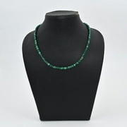 THE GEMS GRID Green Malachite Heishi Beads Necklace | 4-5mm Smooth Round Malachite Gemstone Beads | 925 Sterling Silver | 36” Healing Crystal Necklace for Jewelry Making & Styling