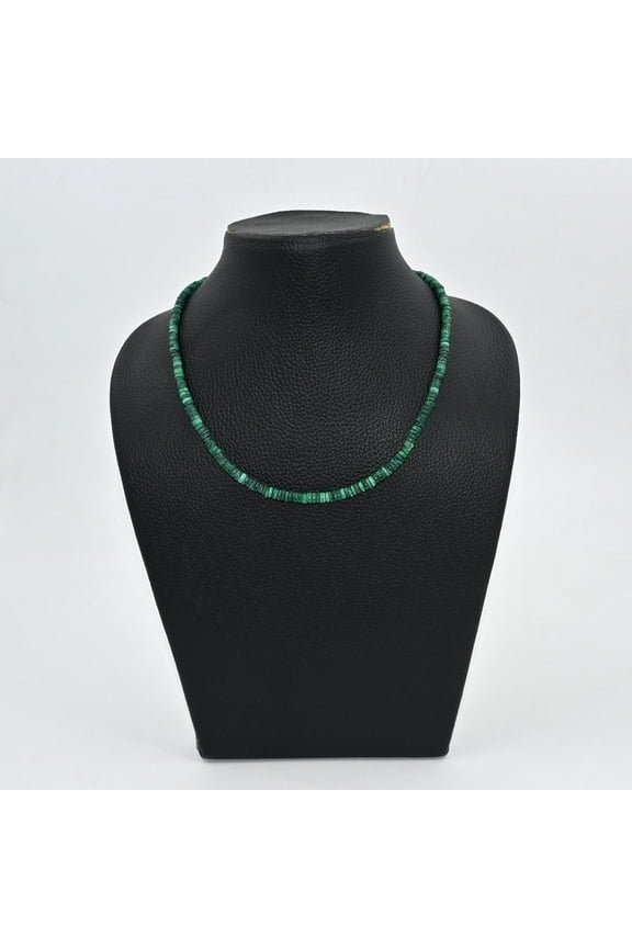 Green Malachite Heishi Beads Necklace | 4-5mm Smooth Round Malachite Gemstone Beads | 925 Sterling Silver | 36” Healing Crystal Necklace for Jewelry Making & Styling