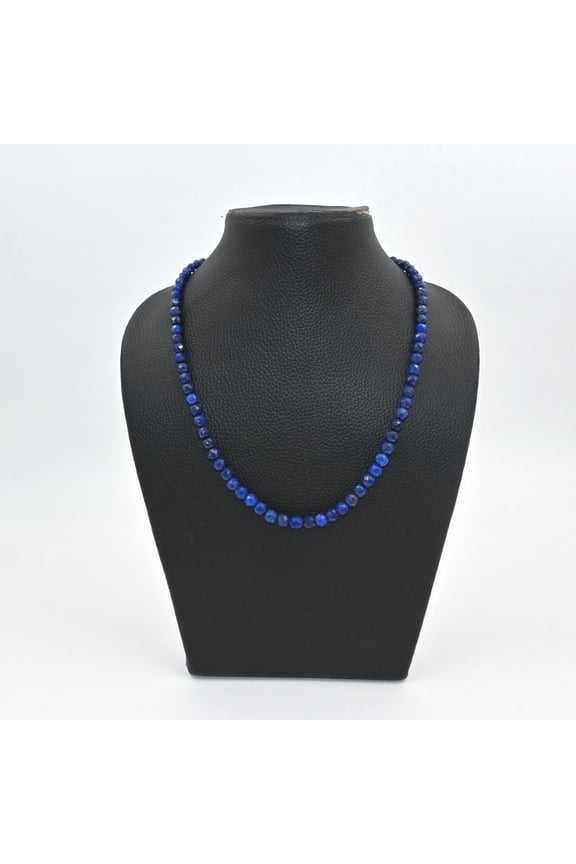 Lapis Lazuli Beaded Necklace | 4-6mm Faceted Blue Lapis Rondelle Beads | 925 Sterling Silver | Minimalist Dainty Gemstone Jewelry for Women