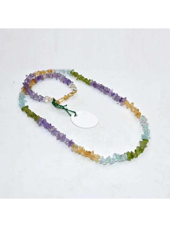 Mixed Gemstone Chips Necklace | Natural Gemstone Beaded Jewelry | Handmade Gemstone Necklace with Gold Plated Clasp | Unique Gift for Her