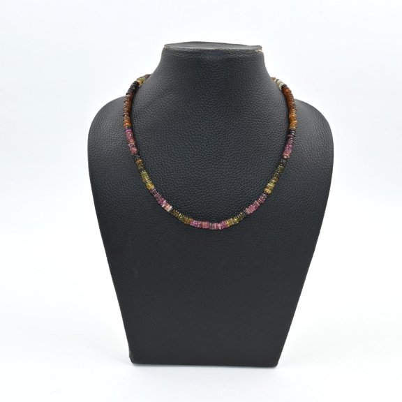 THE GEMS GRID Multi-Tourmaline Heishi Beads Necklace – 5-5.5mm Smooth Round Gemstone Necklace, Boho Chic Birthstone Jewelry for Women in 925 Sterling Silver