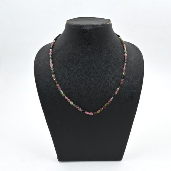 THE GEMS GRID Multi-Tourmaline Oval Beads Necklace | Natural Smooth Gemstone Jewelry | AAA+ Quality Multicolor Tourmaline | 925 Sterling Silver | Elegant Gift for Women