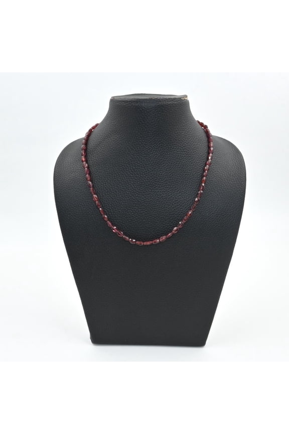 Natural Garnet Oval Beaded Necklace – Faceted Red Garnet Gemstone Jewelry, 925 Sterling Silver, Healing Crystal Gift for Women, Beads Size 4x5-5x7 mm (16"-36")