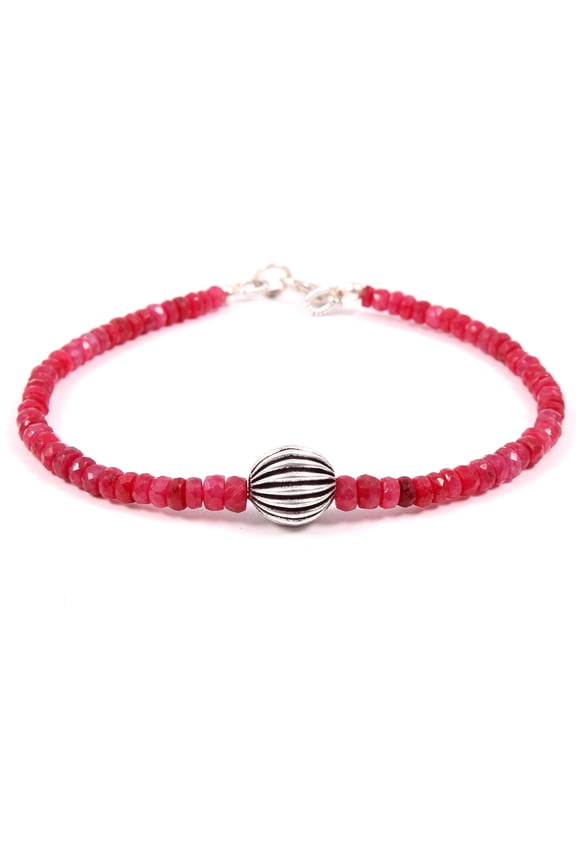 Natural Ruby Bracelet - Faceted Ruby Beads 7.5" - Genuine Red Gemstone Jewelry - Handmade Faceted Ruby Beads Bracelet - Faceted Red Beads