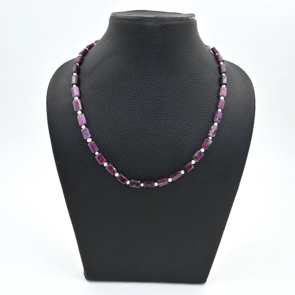 THE GEMS GRID Ruby and Pearl Faceted Nugget Beads Necklace | Handmade Gemstone Jewelry with 925 Sterling Silver Clasp | Elegant Statement Necklaces Women
