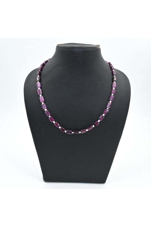 Ruby and Pearl Faceted Nugget Beads Necklace | Handmade Gemstone Jewelry with 925 Sterling Silver Clasp | Elegant Statement Necklaces Women