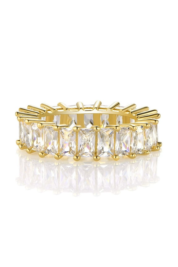 14K Gold Plated Ring Cubic Zirconia Emerald Cut Eternity Ring Band for Women Men(10)