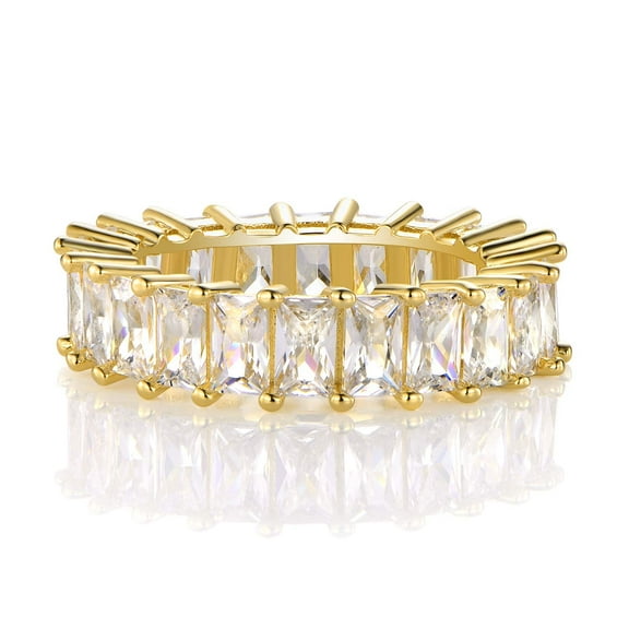 GEMSME 14K Gold Plated Ring Cubic Zirconia Emerald Cut Eternity Ring Band for Women Men（8）
