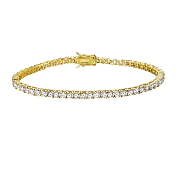 GEMSME Jewelry Tennis Bracelets for Women Men Cubic Zirconia Bracelet 18K Yellow Gold Plated 3MM Round CZ Dainty Gold Bracelet Friendship Bracelet 7.5 Inch