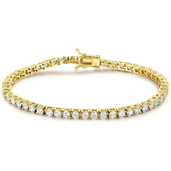GEMSME 18K Gold Plated 3.0 Cubic Zirconia Classic Graduate Tennis Bracelet for Women Girls 7 inch