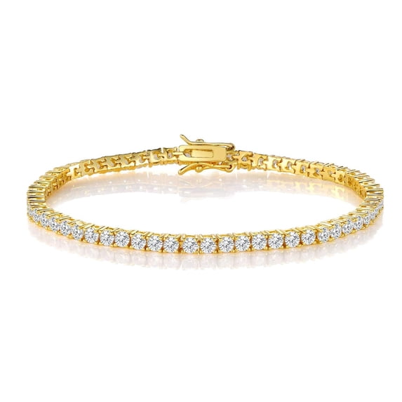 GEMSME Tennis Bracelets for Women and Men Cubic Zirconia G Bracelet 18K Gold Plated 3MM Round CZ Dainty Jewelry 8.5 Inch