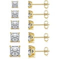 thumbnail image 1 of GEMSME 18K Gold Plated Princess Cut Clear Cubic Zirconia Stud Earrings Pack of 5, 1 of 6